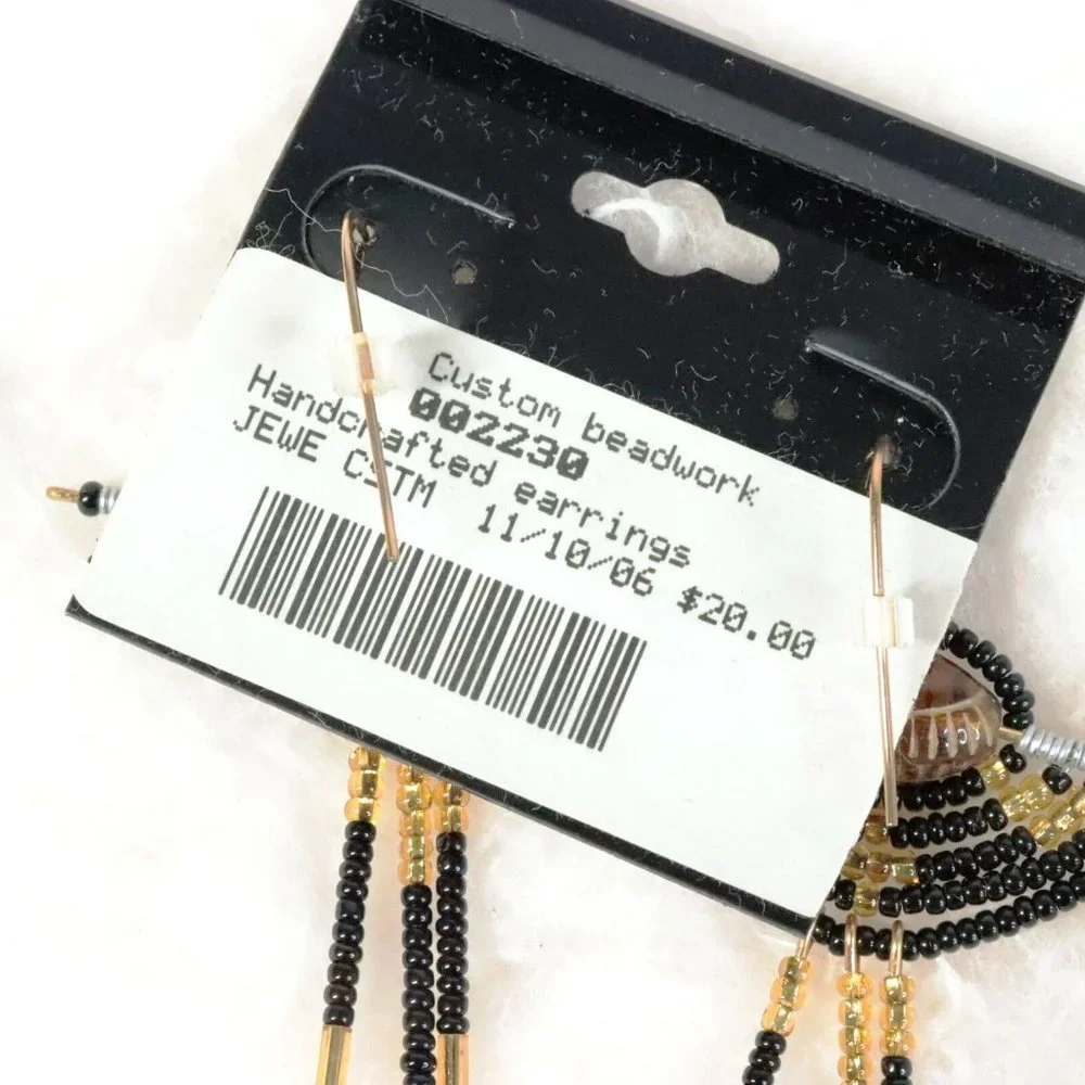 New Handcrafted Custom Beadwork Winged Ethnic Beaded Dangle Earrings - Picture 3 of 4